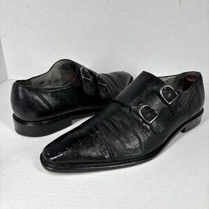 Belvedere Genuine Ostrich Black Dress Shoes‎ Double Monk Strap Buckle 10.5 GUC